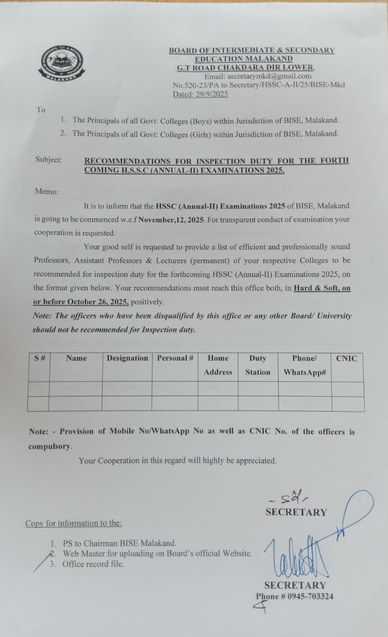 Recommendations for Inspection Duty: H